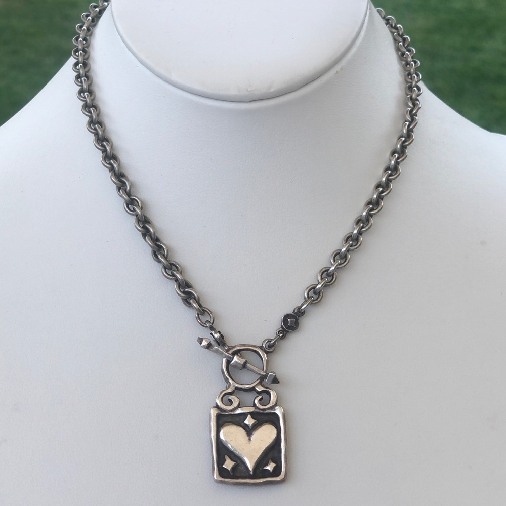 Vintage sterling silver heart t-bar necklace